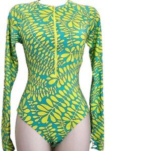 TRINA TURK TRILLIS TURQUOISE ZIP FRONT PADDLE SUIT SWIMSUIT RASH GUARD M,XL
